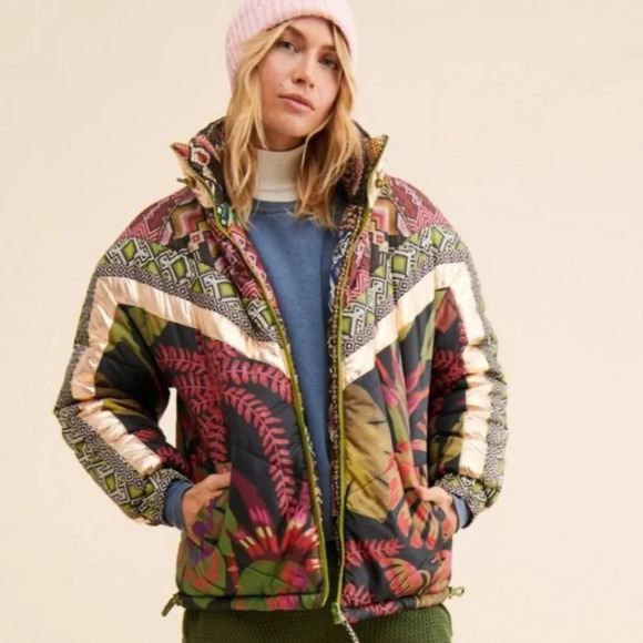 FARM Rio Jackets & Blazers - Farm Rio Tropical Rauti Metallic Reversible Puffer Jacket Size Medium NWT